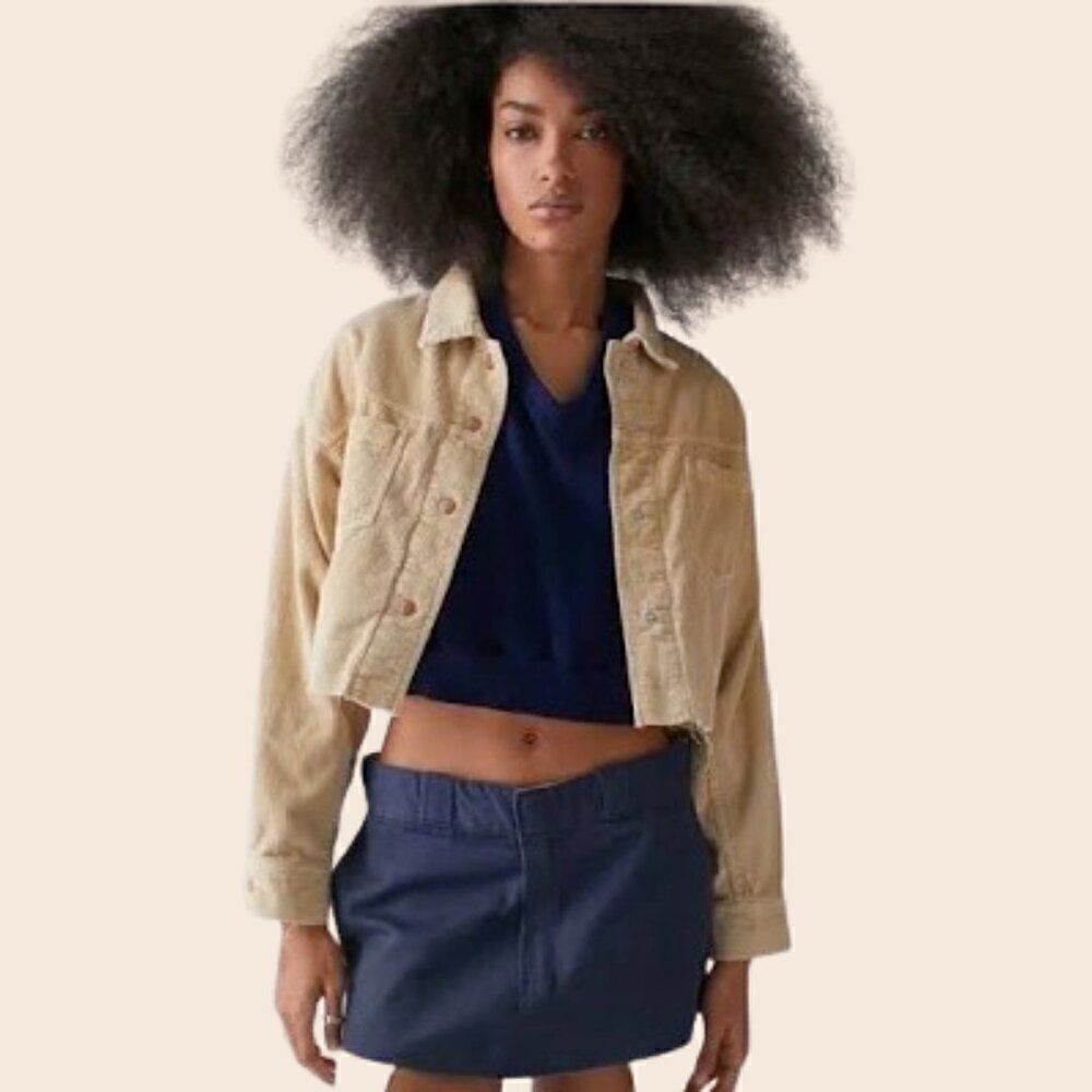 Urban Outfitters BDG Brooklyn Corduroy Cropped Jacket in Ivory Size Medium